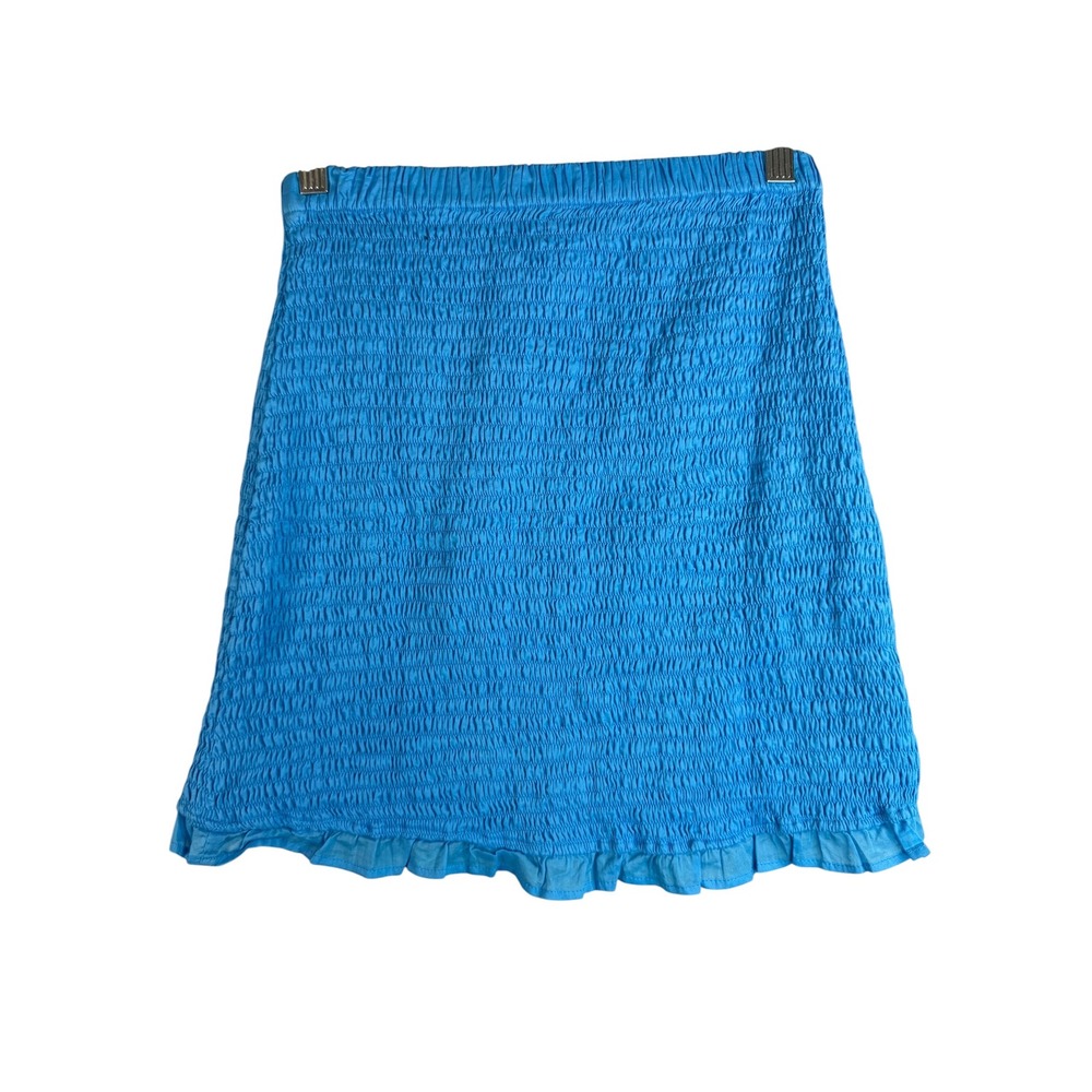 Faithfull The Brand Blue Smocked Mini Skirt Ruffle Hem Small‎ AUS 8 USA 4